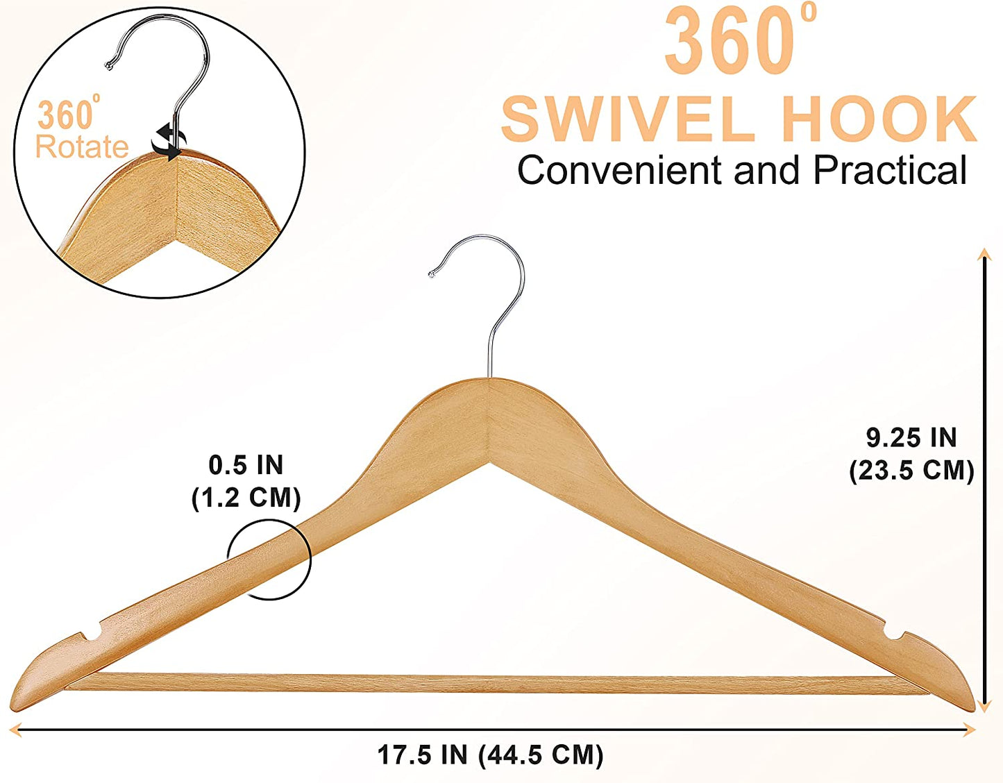 10 Pieces Premium Wooden Hangers with 360-Degree Rotatable Hook