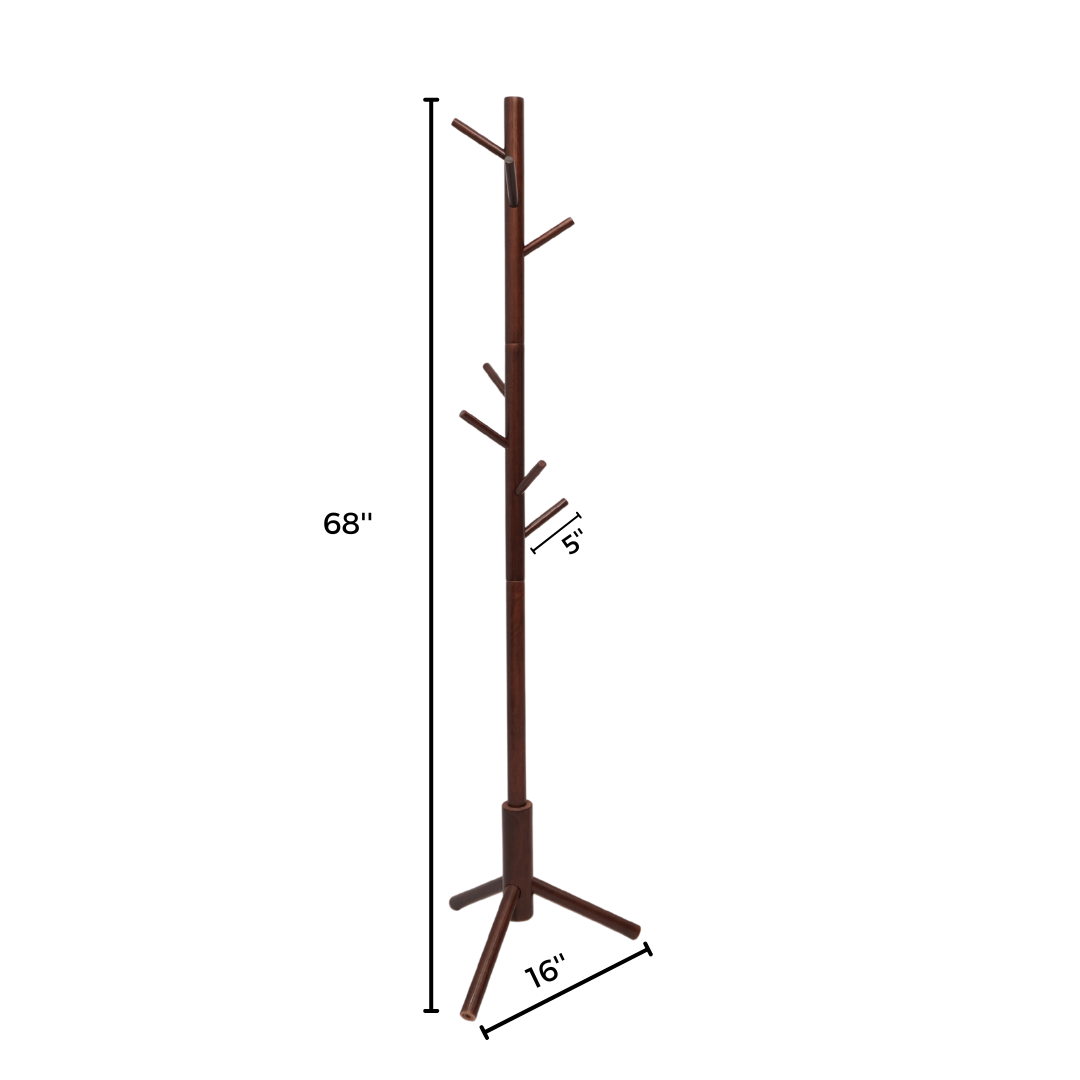 Wooden Coat Rack Stand with 8 Hooks (FT-S605) Coffee