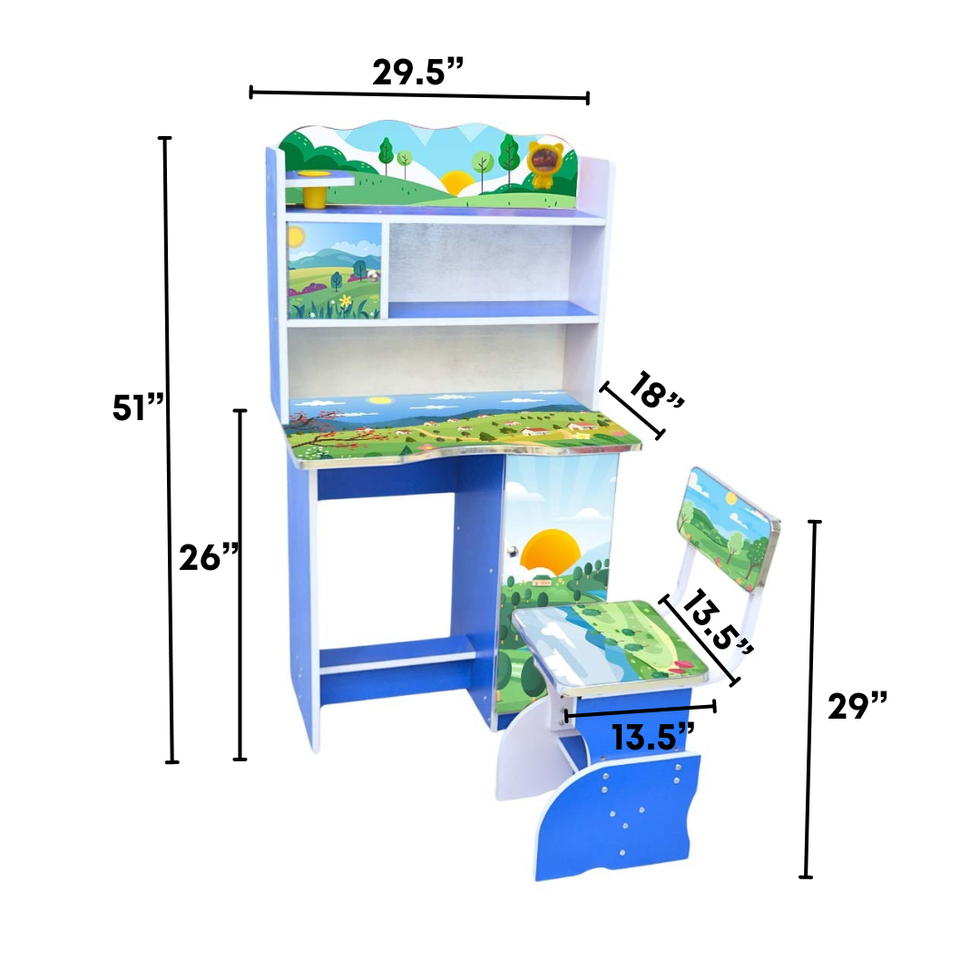 Adjustable Kids Study Table And Chair With Storage Cabinet (FT-KST005)