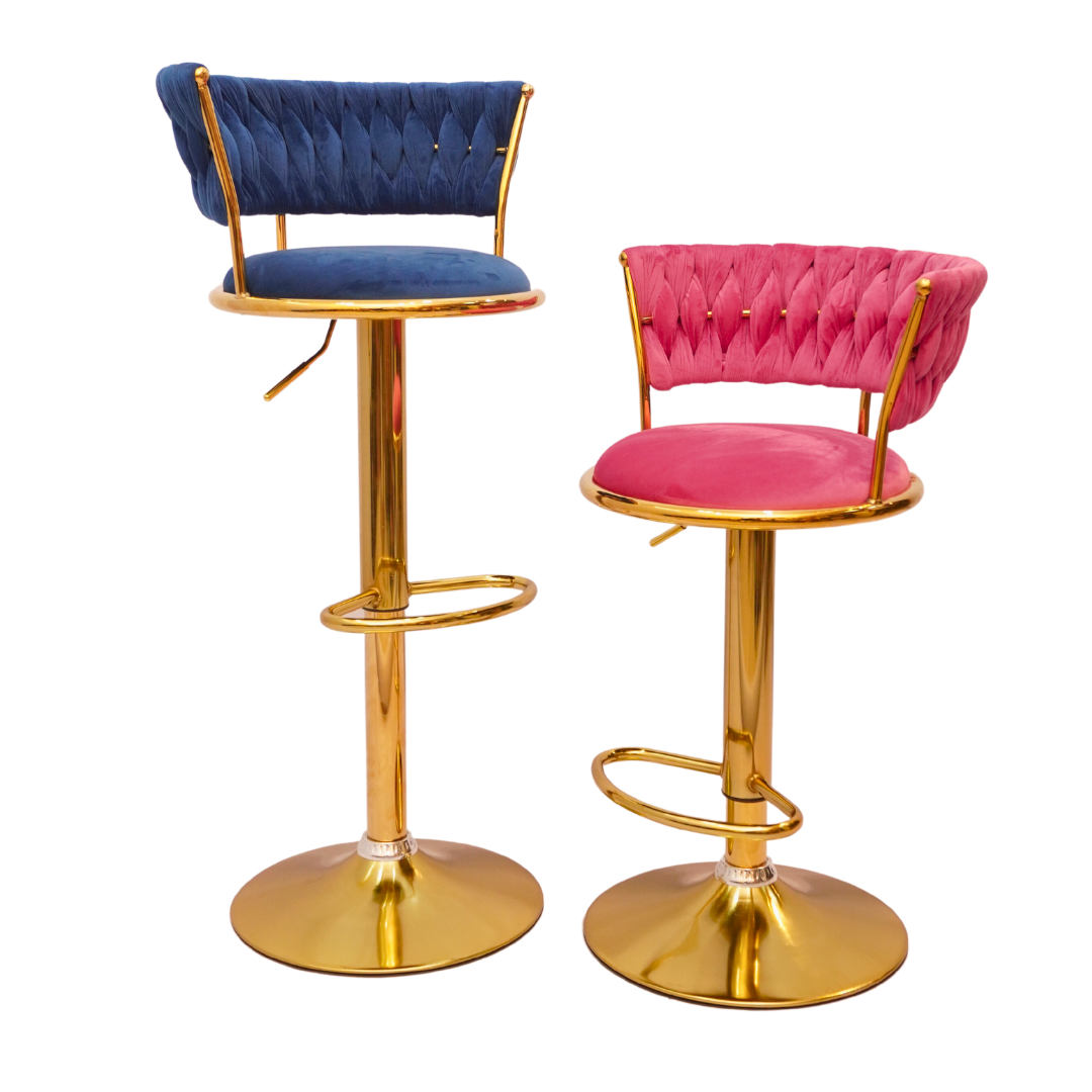 Gold Premium Velvet Bar stool (FT-BJ151) Royal Blue