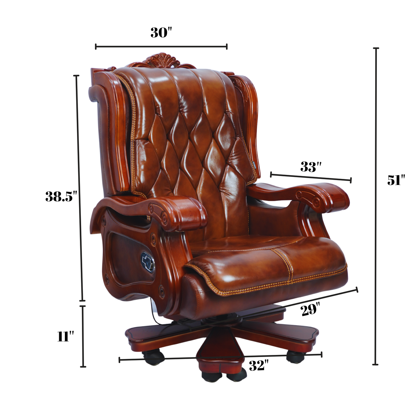 Cowhide Leather Boss Chair Measurements View