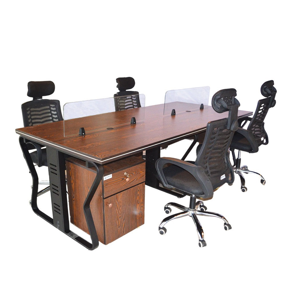 Workstation Office Table for 4 Person with Front Table(FT-004) Black