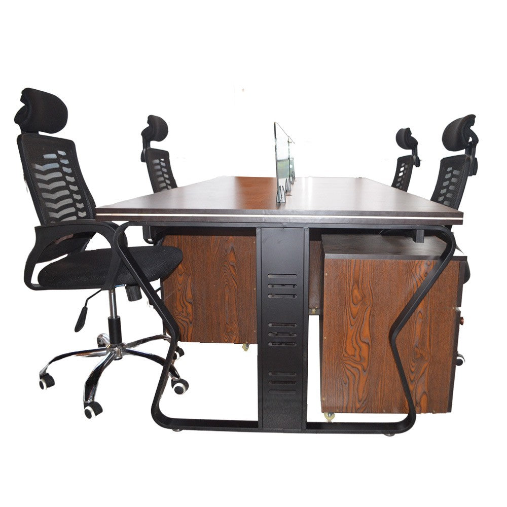 Workstation Office Table for 4 Person with Front Table(FT-004) Black